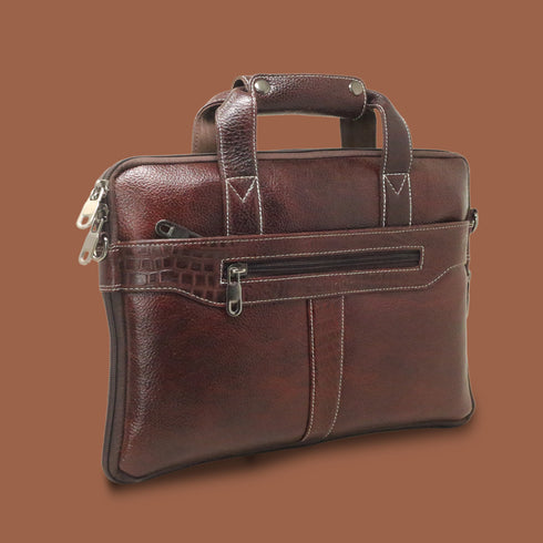 Vedantix Genuine Leather Brown Laptop Messenger Bag For Men